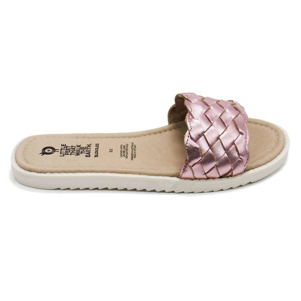 NEW OLDSOLES girl's puff leather slides in pink frost